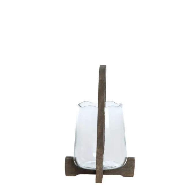 Light en Living Windlicht Ø18x26,5 cm ANOSY glas helder+hout mat d bruin