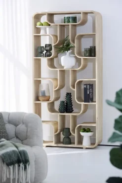 Light en Living Windlicht Ø18X26 Cm MINAS glas Rib helder+hout Natural