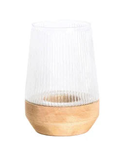 Light en Living Windlicht Ø18X26 Cm MINAS glas Rib helder+hout Natural
