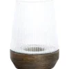 Light en Living Windlicht Ø22x30 Cm MINAS glas Rib helder+hout donkerbruin