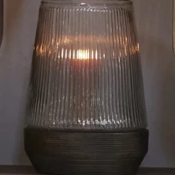Light en Living Windlicht Ø18X26 Cm MINAS glas Rib helder+hout donkerbruin