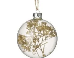 Parlane Kerstbal Ø8x8 cm DRIED FLORAL van glas met droogbloemen