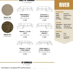 Pepp Interiors Bank River met chaise longue links in Majestic 603