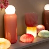 PTMD Alayna groene geribbelde pot met LED-verlichting aan de onderkant