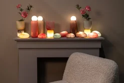 PTMD Alayna roze geribbelde pot met LED-verlichting aan de onderkant
