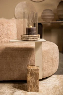 PTMD Bijzettafel Ebe beige marmeren bijzettafel met rechthoekig aluminium blad