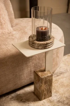 PTMD Bijzettafel Ebe beige marmeren bijzettafel met rechthoekig aluminium blad
