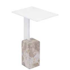 PTMD Bijzettafel Ebe beige marmeren bijzettafel met rechthoekig aluminium blad