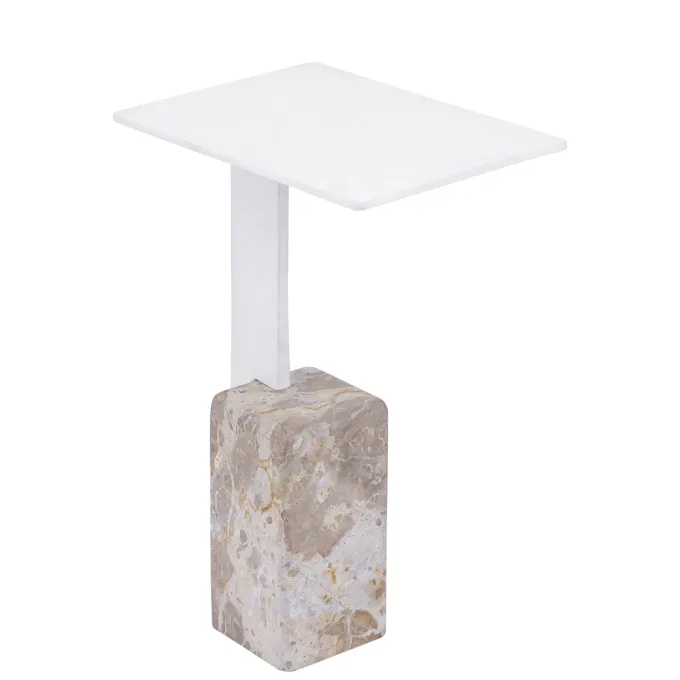 PTMD Bijzettafel Ebe beige marmeren bijzettafel met rechthoekig aluminium blad