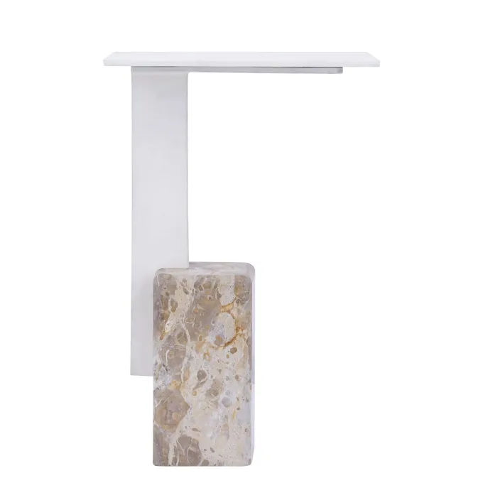 PTMD Bijzettafel Ebe beige marmeren bijzettafel met rechthoekig aluminium blad