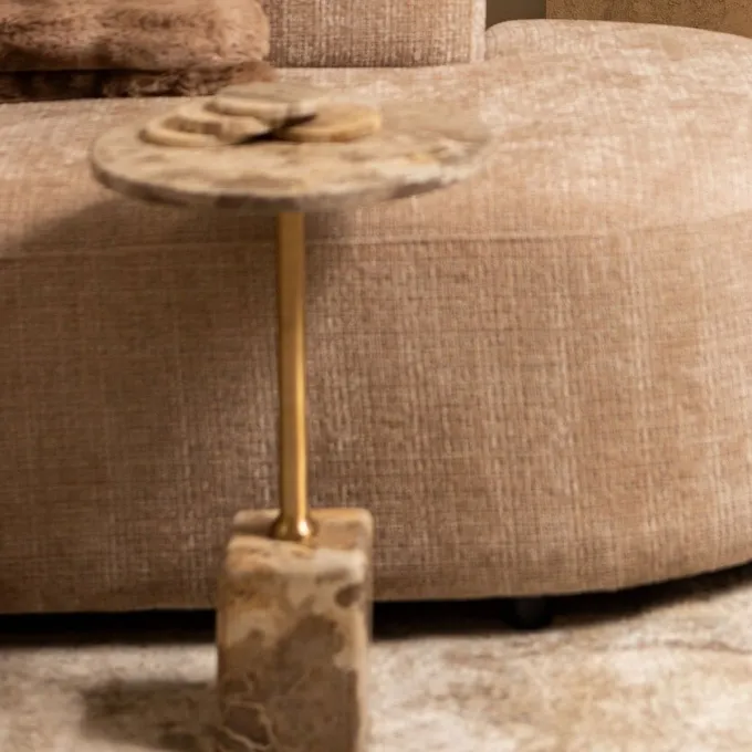 PTMD Bijzettafel Ebe Beige Marmer met rond blad laag
