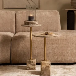 PTMD Bijzettafel Ebe Beige Marmer met rond blad laag