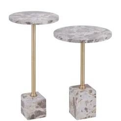 PTMD Bijzettafel Ebe Beige Marmer met rond blad laag