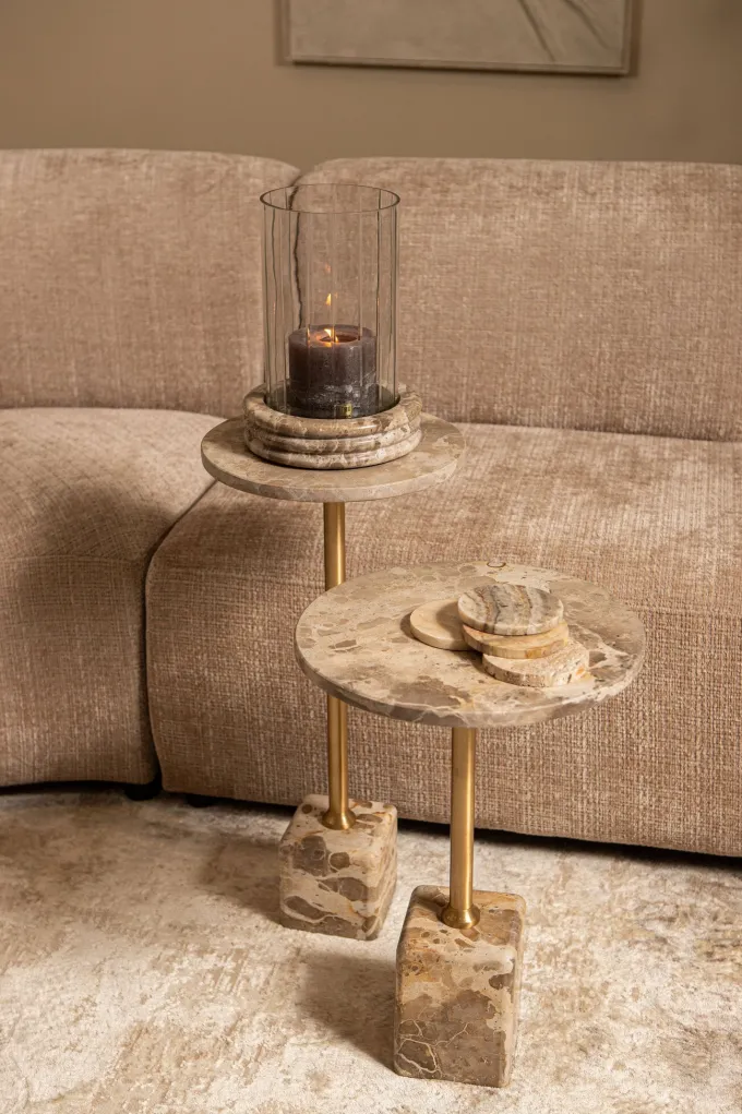PTMD Bijzettafel Ebe Hoog Beige Marmer Ø30 cm