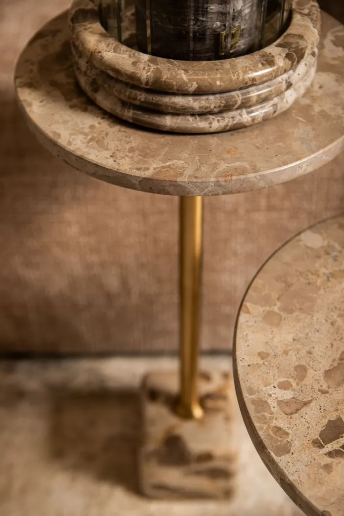PTMD Bijzettafel Ebe Hoog Beige Marmer Ø30 cm