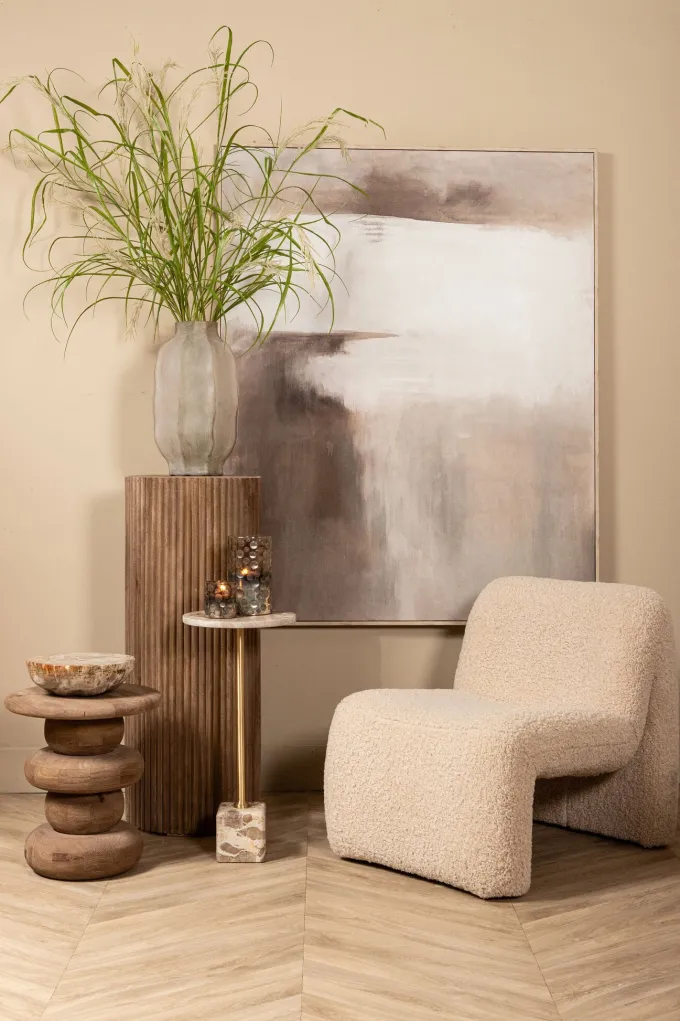PTMD Bijzettafel Ebe Hoog Beige Marmer Ø30 cm