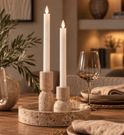 PTMD Dinerkaars LED Diner rustiek wit met beweegbare vlam – 2 stuks
