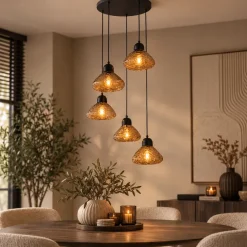 PTMD Hanglamp Anna Brown textured glass met 5 lampen groot