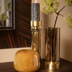 PTMD Kandelaar / Vaas Morrible Amber round glas hoog