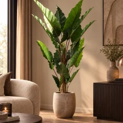PTMD Kunstplant groen blad in zwarte pot - 170 cm hoog