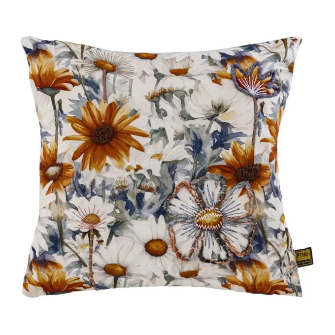 PTMD Kussen Helenor Naturel vierkant met bloemen