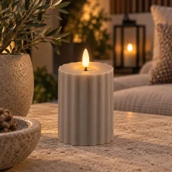 PTMD Led buiten kaars gestreept grijs / beige met beweegbare vlam S