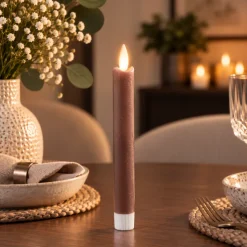 PTMD LED Dinerkaarsen rustiek bruin met beweegbare vlam kort – 2 stuks