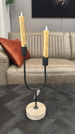 PTMD LED Dinerkaars rustiek goud beweegbare vlam 2 stuks - kort model