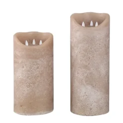 PTMD LED-kaars rustiek beige 38 cm hoog met 3 bewegende vlammetjes