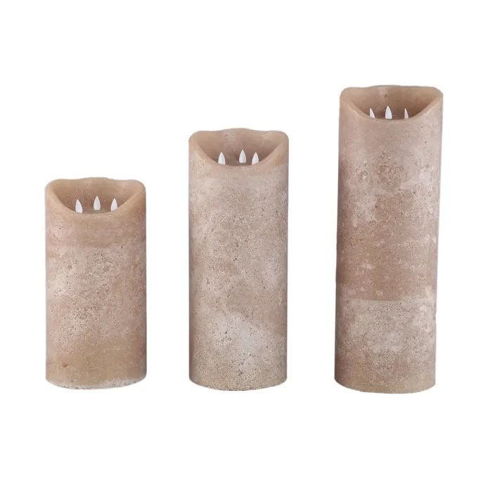 PTMD LED-kaars rustiek beige 45 cm hoog met 3 bewegende vlammetjes