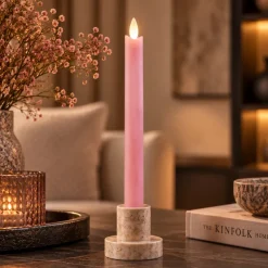 PTMD LED Licht Dinerkaars rustiek roze met beweegbare vlam - 2 stuks