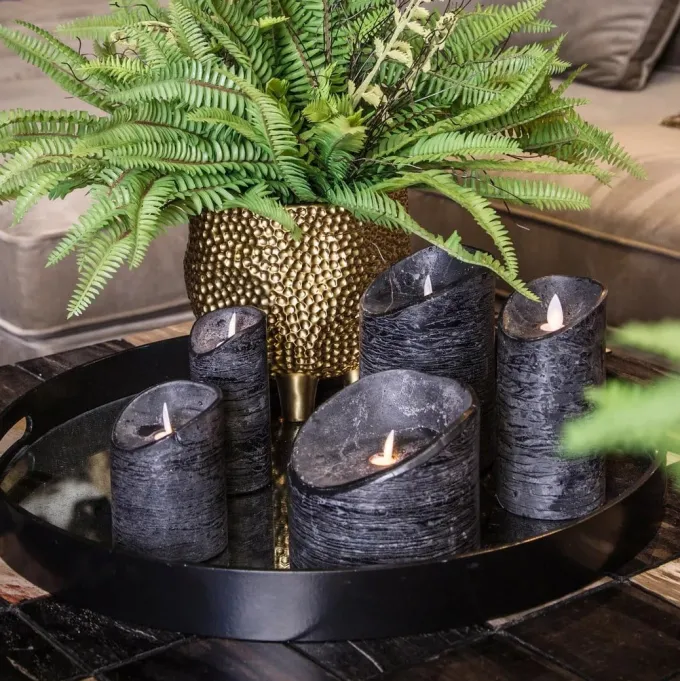 PTMD LED Licht Kaars rustic zwart met beweegbare vlam