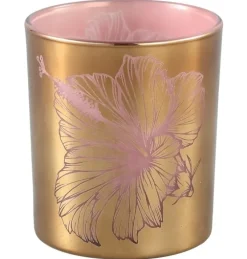 PTMD Melody Goud glazen theelicht roze bloem