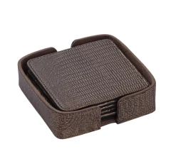 PTMD Onderzetters Rafal Brons - Set van 6 stuks - Vegan Leer