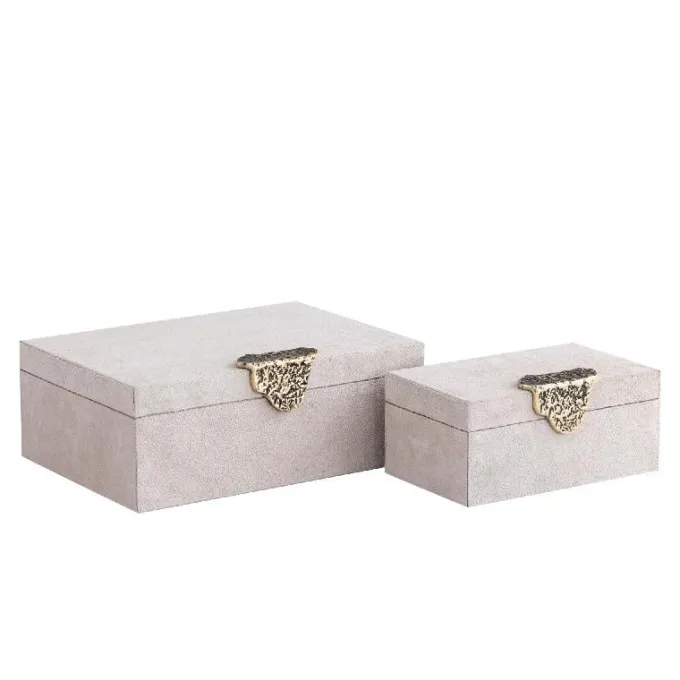 PTMD Opbergbox Hazael Beige suede set van 2 druppel