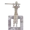 PTMD Ornament Aleria Beige dame met fluit op marmeren voetstuk
