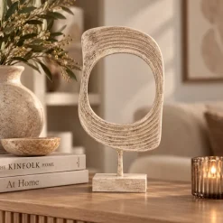 PTMD Ornament Monah Beige gegoten aluminium op travertin voet L