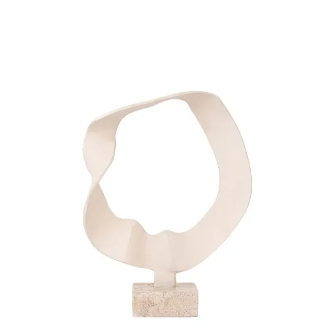 PTMD Ornament Vae Beige gegoten aluminium op travertin voet L