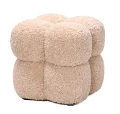 PTMD Poef teddy vierkant beige
