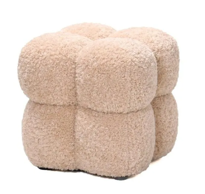 PTMD Poef teddy vierkant beige