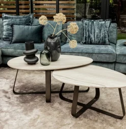 PTMD Salontafel Muka wit marmeren blad en grijs onderstel - laag