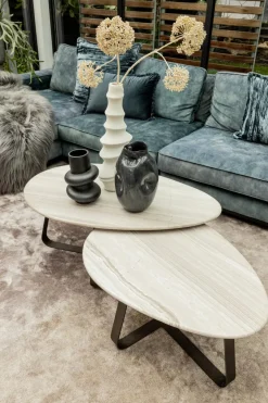 PTMD Salontafel Muka wit marmeren blad en grijs onderstel - laag