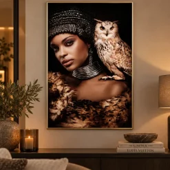PTMD Schilderij Melani Glass Art vrouw met uil