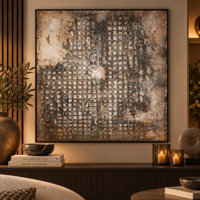 PTMD Schilderij Pathe Brown canvas rough pattern vierkant - 122,50 cm