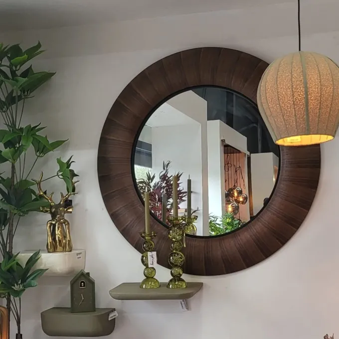 PTMD Spiegel Gezzy Natural wooden curl frame rond