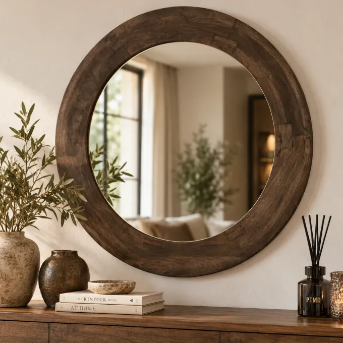 PTMD Spiegel Noam Bruin mango rond L - Ø 90 cm