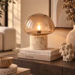 PTMD Tafellamp Jobani Beige marmer met glas S