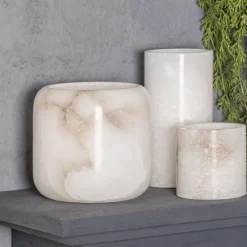 PTMD Theelicht Audin Wit Alabaster rond L
