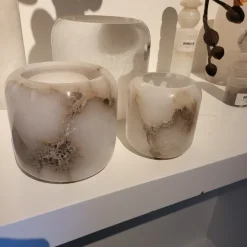PTMD Theelicht Audin Wit Alabaster rond L