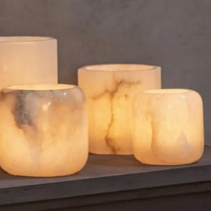 PTMD Theelicht Audin Wit Alabaster rond XS